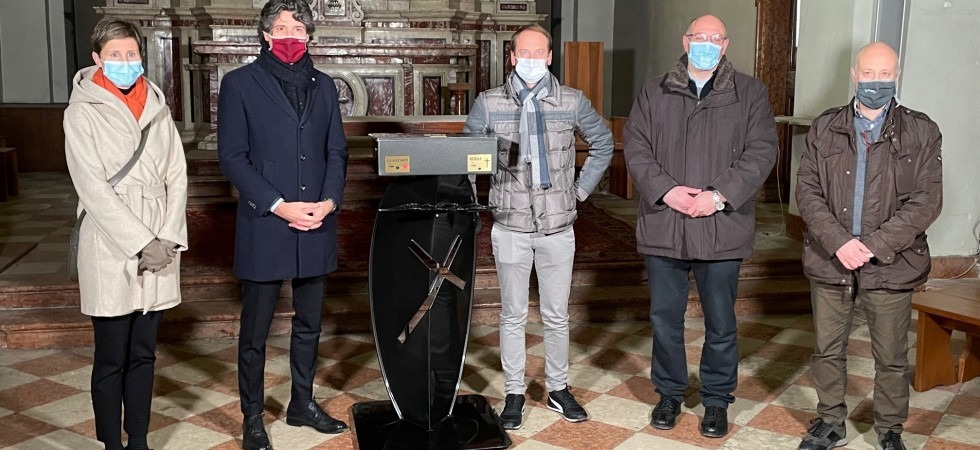 Un’acquasantiera "a prova di Covid": il dono di Itas alla chiesa di San Giovanni di Ala